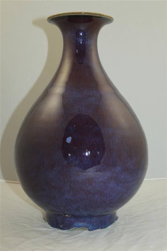 A Chinese flambe glazed pear shaped vase, 34cm
